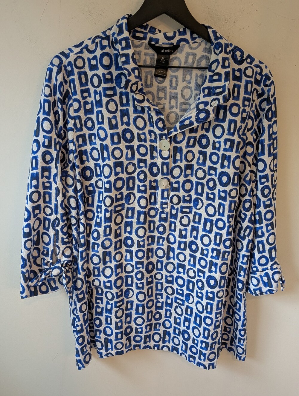 Ali Miles Women's Artsy Art to Wear Lagenlook Geometric Print Blouse Office 2X